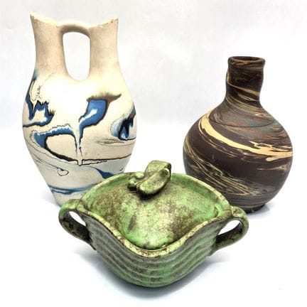 Lot of 3 Vintage Pottery Items Including a Niolak 