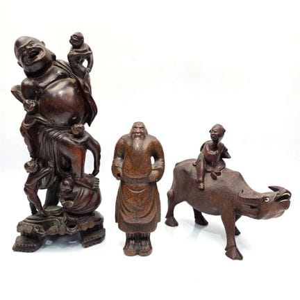 Chinese Lot of 3 Old Carved Wood Figures. 
Conditi