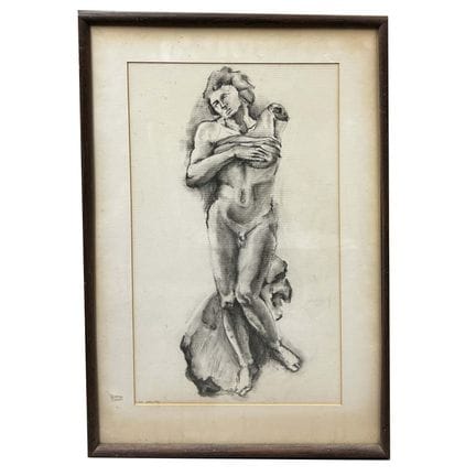 Antique Drawing Charcoal on Paper "Cast Drawing" A