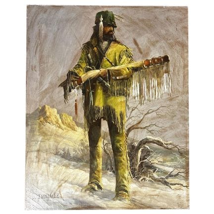 Antique Painting Oil on Canvas "Hunter" Signed "J.