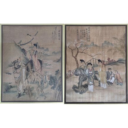 Lot of 2 Antique Signed Chinese Paintings Watercol