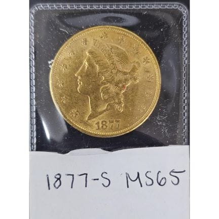 1877-S Liberty Head $20 Gold Double Eagle Coin wit