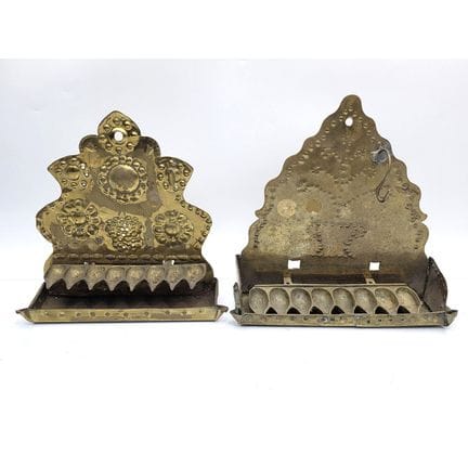 Judaica Lot of 2 Antique Brass Hanukkah Oil Menora