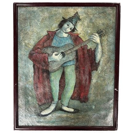 Old Painting Oil on Canvas "Jester" Signed Illegib