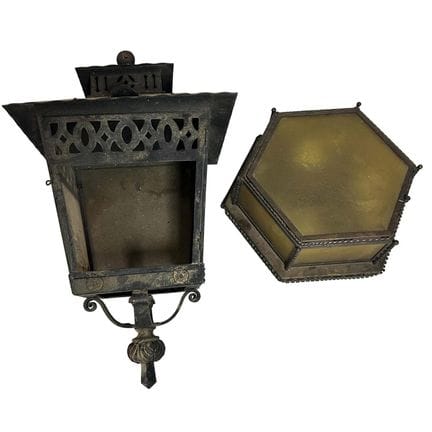 Lot of 2 Antique Metal & Glass Chandeliers. 
Condi