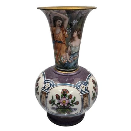 Antique French Art Nouveau Enameled Large Copper V