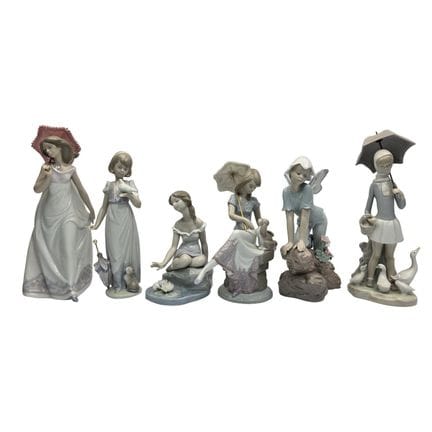 Lladro Lot of 6 Vintage Porcelain Figures.  All Fu