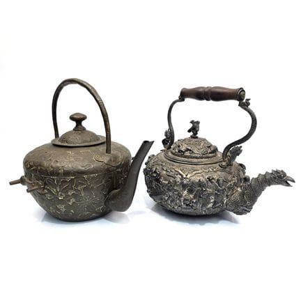 2 Antique Chinese & Southeast Asian Metal Kettles.