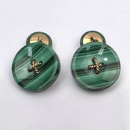 Pair of Vintage 14K Gold & Malachite Cufflinks. Pl