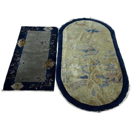Lot of 2 Chinese Antique Rugs. 1 w/ Decorations of
