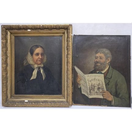 Lot of 2 Early American Paintings Oil on Canvas. 1