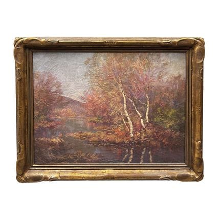Antique Painting Oil on Canvas "Spring Landscape" 