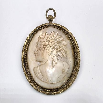 Antique Large Mother of Pearl Cameo Pendant Brooch