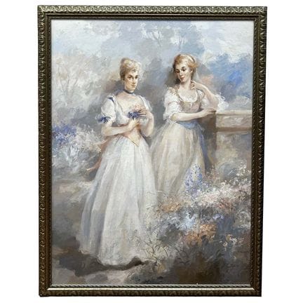 Vintage Large Signed Painting, Oil on Canvas "Two 