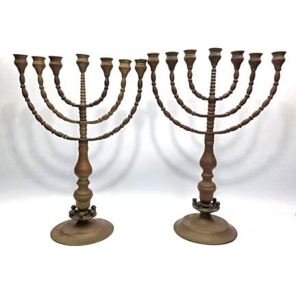 Lote de 2 candelabros antiguos de latón de 7 brazo