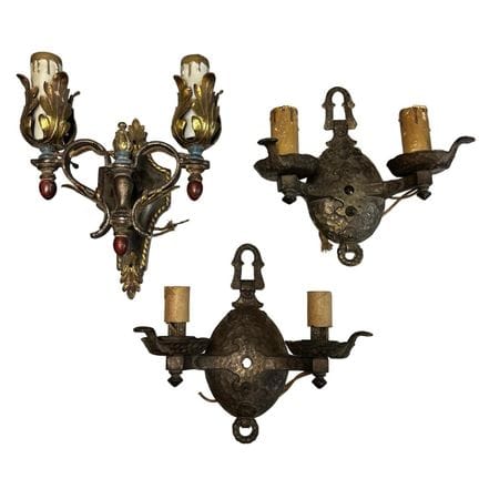 Lot of 3 Antique Early 20th Century Bronze Sconces