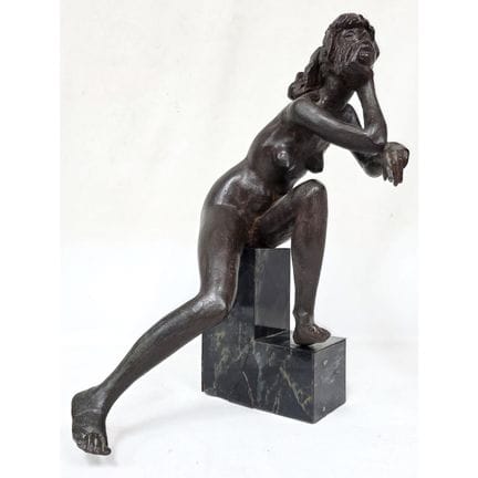 Large MCM Bronze Figure of a Seat Nude on Original