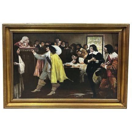 Antique Painting Oil on Canvas "Courtroom" Signed 