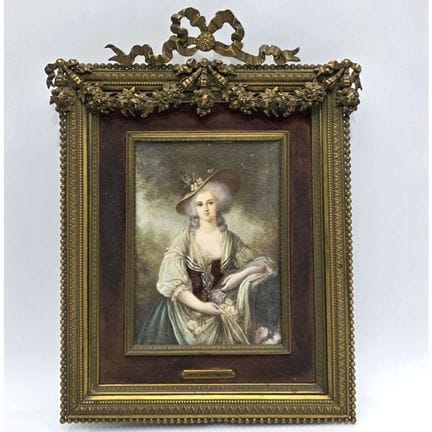 Antique French Signed Miniature Portrait Painting 