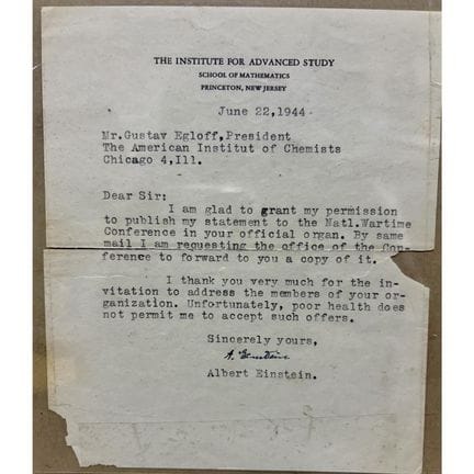 Carta firmada por Albert Einstein dirigida al pres