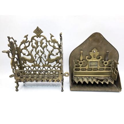 Judaica Lot of 2 Antique Heavy Brass Oil Menorahs 