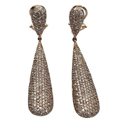 Pair of 14K Yellow Gold & Diamonds Hanging Earring