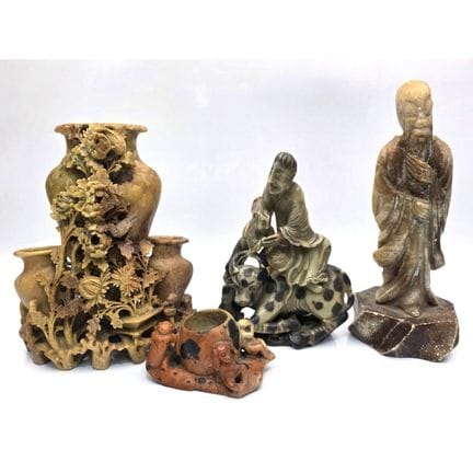 Lot of 4 Chinese Old Carved Soapstone Figures Incl
