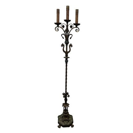 Antique Early 20th Century 3 Light Bronze Floor La