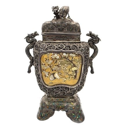 Rare Antique Japanese Meiji Silver Filigree Shibay