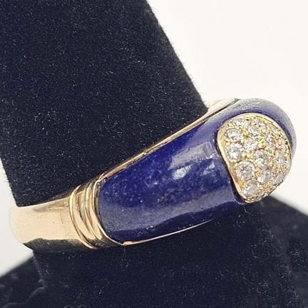 14K Yellow Gold, Diamonds & Lapis Large Ring in Th