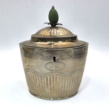 Early Georgian Sterling Silver Tea Caddy w/ Pineap