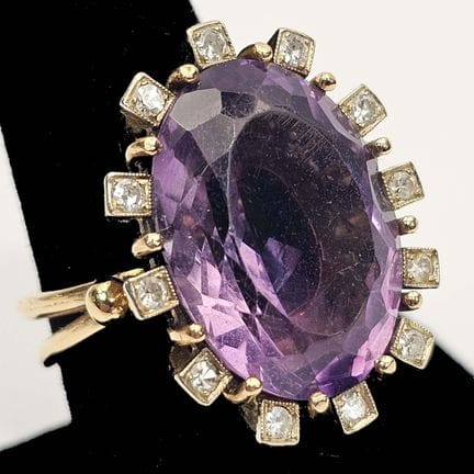 14K Gold, Diamonds & Large Amethyst Cocktail Ring.