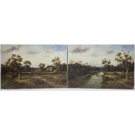 加布里埃尔·汤普森，英国人（1861-1935） 2幅油画组合，布面油画《乡村风景》。两幅均在左下角