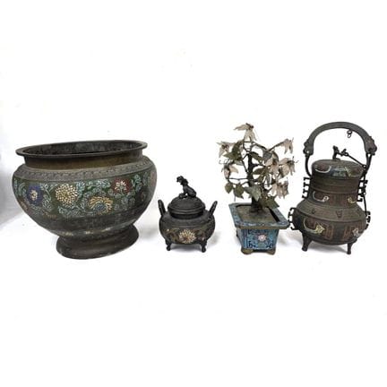 Lot of 4 Antique Chinese Cloisonne Items Including
