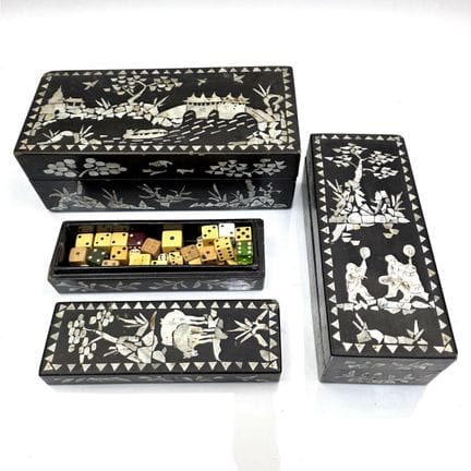 Antique Chinese Black Lacquer & Mother of Pearl In