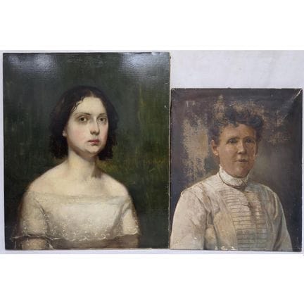 Lot of 2 Antique Paintings Oil on Canvas. 
Conditi