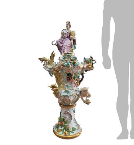 Antique Meissen Monumental Lidded Urn Depicting Th