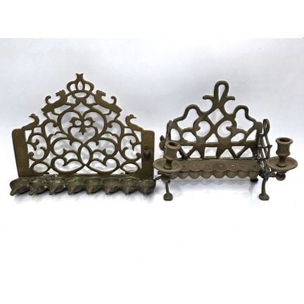 Judaica Lot of 2 Antique Brass Menorahs. 
Conditio