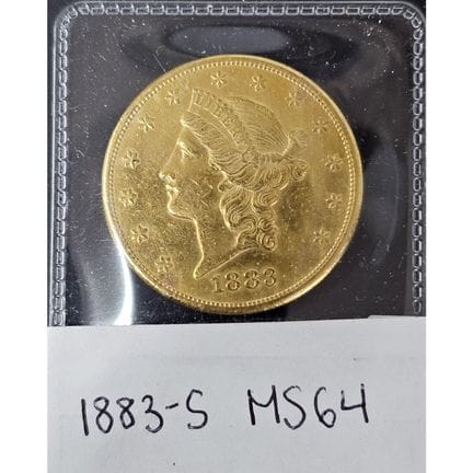 1883-S Liberty Head $20 Gold Double Eagle Coin wit