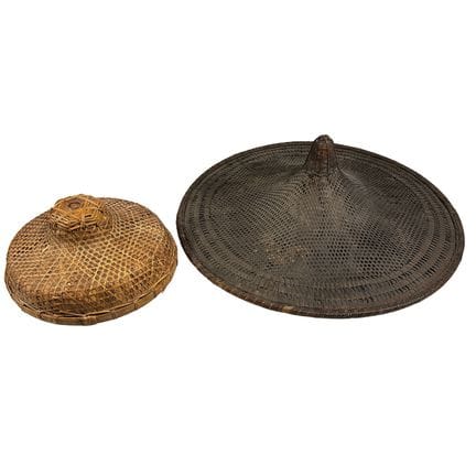 2 Old Chinese Woven Bamboo/Rattan Hats. 
Condition