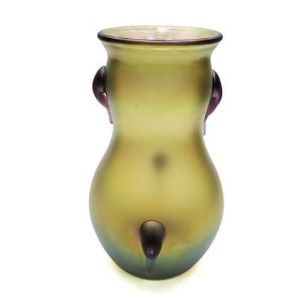 Antique Loetz-Style Iridescent Art Glass Vase. Sig