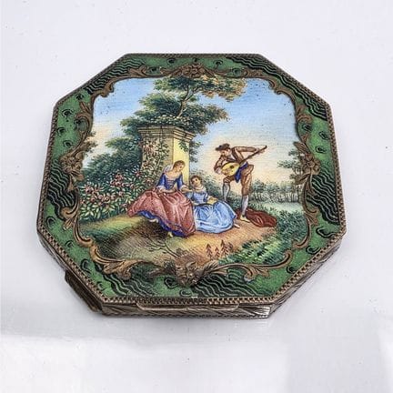 Vintage Italian 800 Silver Hand Painted Box. Fully