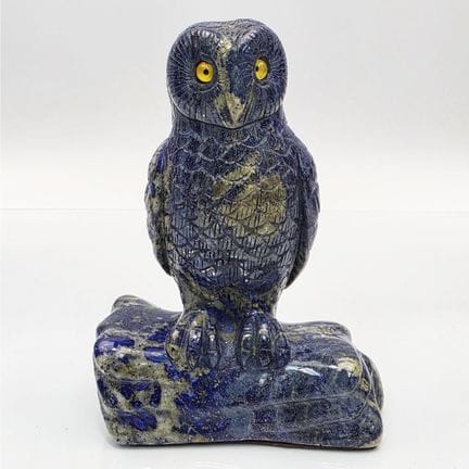 Vintage Carved Lapis Owl Figure w/ Glass Eyes. 
Co