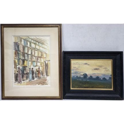 一套两幅老画作。其中一幅是大卫·吉尔博阿（以色列，1910—1976）的水彩画《耶路撒冷西墙旁的祈祷