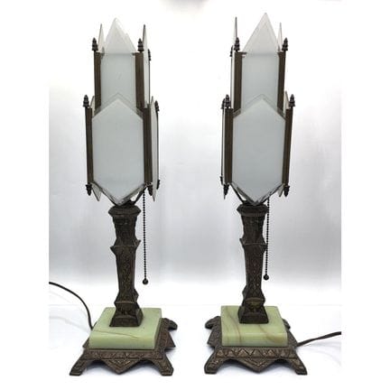 Pair of Vintage Art Deco Metal "Skyscraper" Table 