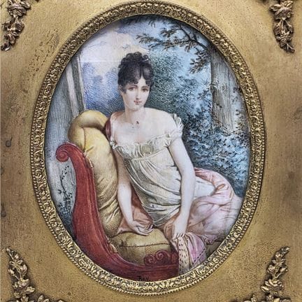 Antique French Signed Miniature Portrait Painting 