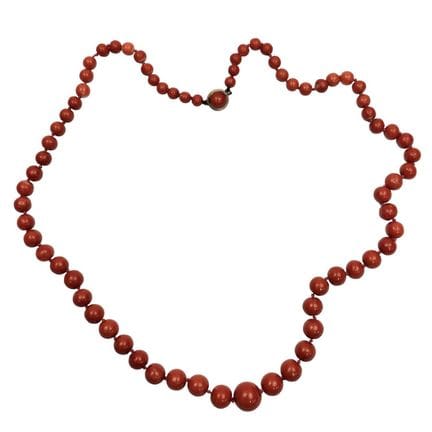 Vintage Dark Coral Beaded Necklace w/ 14K Gold Cla