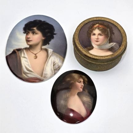 3 Antique Items Including 2 Small Porcelain Plaque