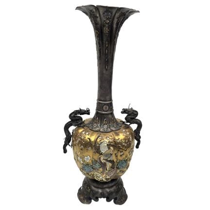 Rare Antique Japanese Meiji Silver Shibayama Vase 