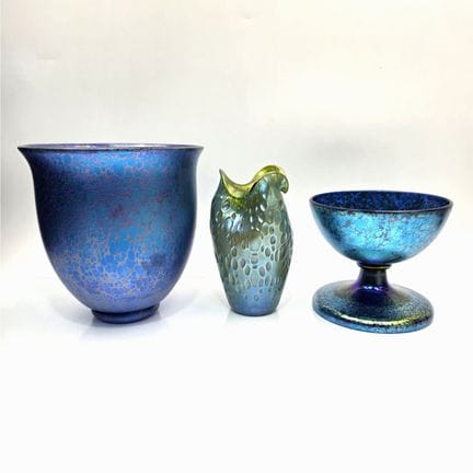 Lot of 3 Antique Loetz-Style Iridescent Art Glass 
